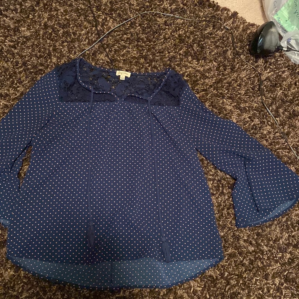 navy blue polka dot blouse